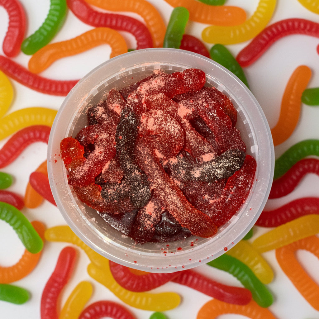 Raspberry Sweet & Sour Gummy Worms Gooey (8oz)