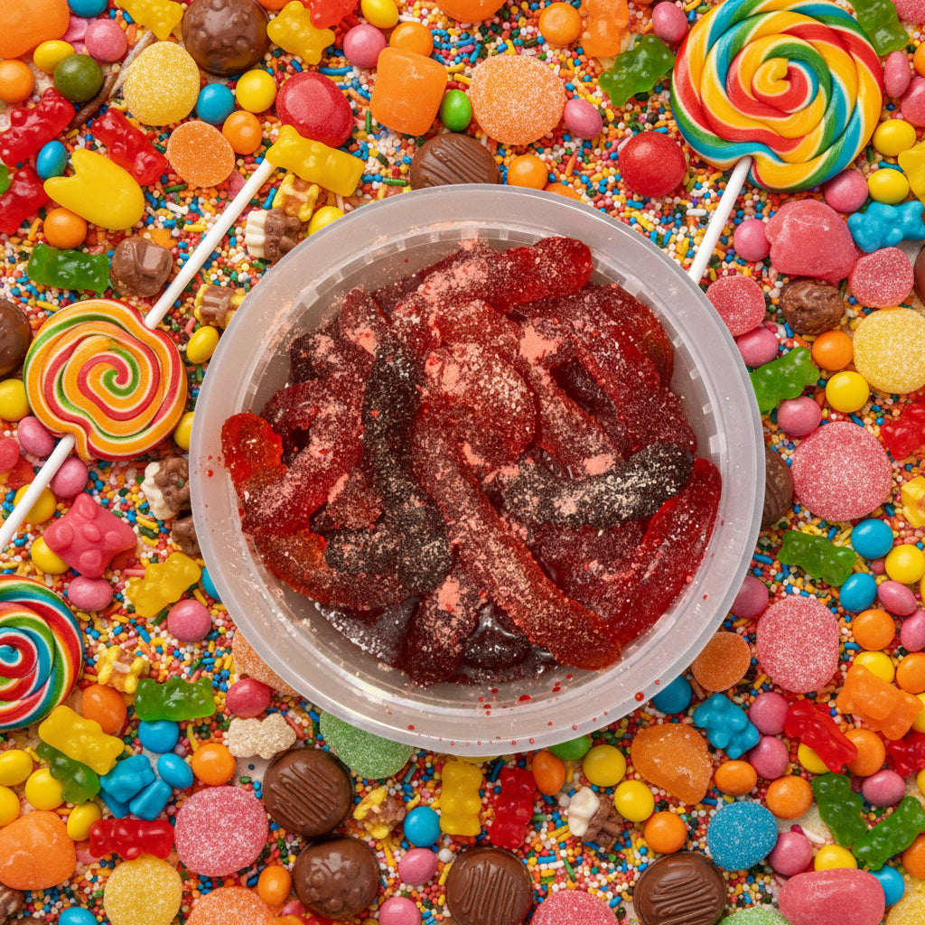 Raspberry Sweet & Sour Gummy Worms Gooey (8oz)