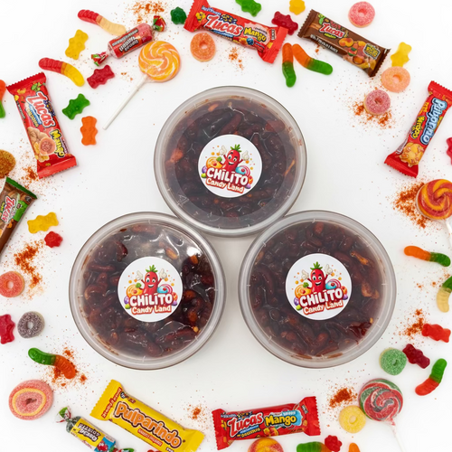 3 for $30 Chamoy Gummy Peach Rings 8oz, Chamoy Gummy Swedish Fish 8oz & Chamoy Gummy Warms 8oz
