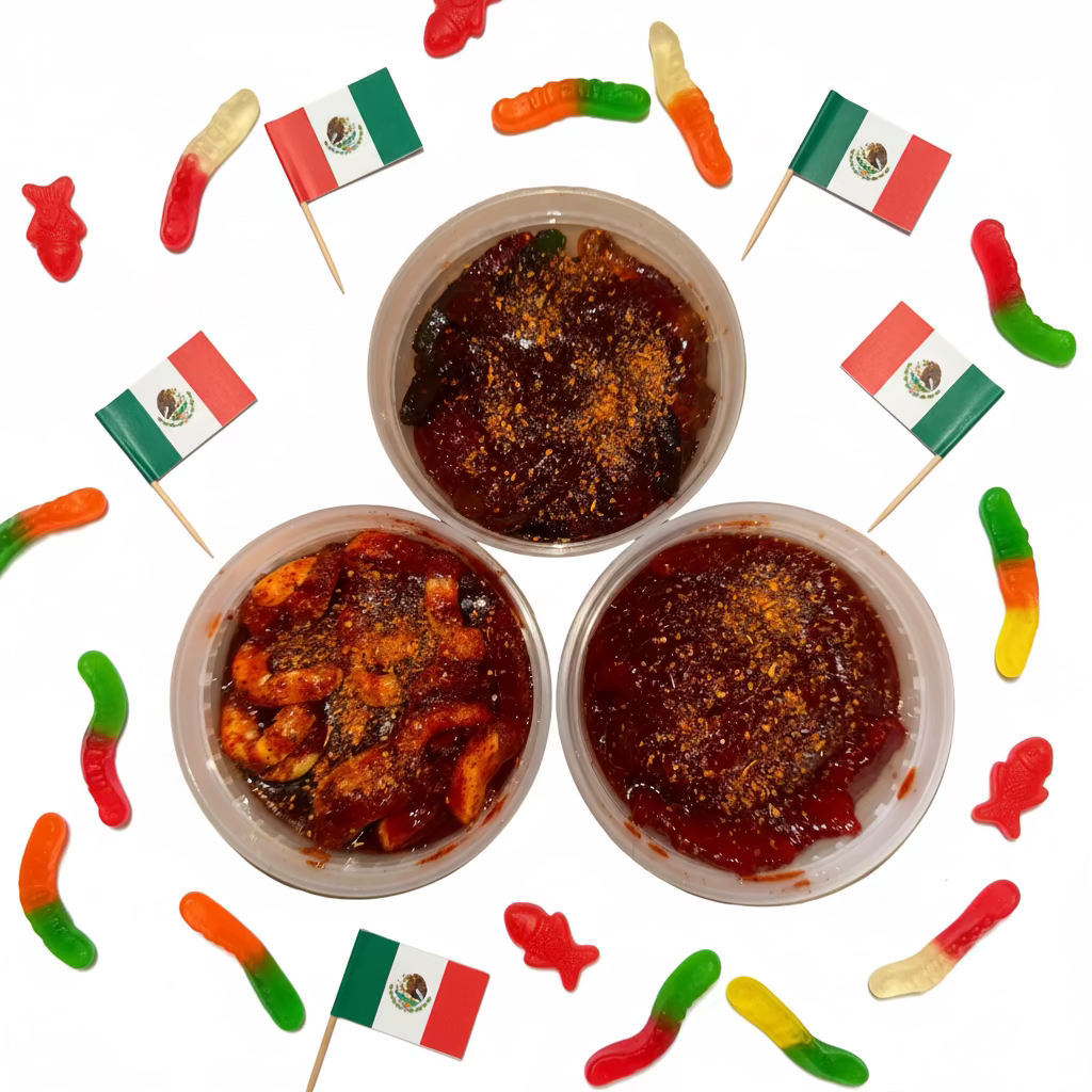 3 for $30 Chamoy Gummy Peach Rings 8oz, Chamoy Gummy Swedish Fish 8oz & Chamoy Gummy Warms 8oz