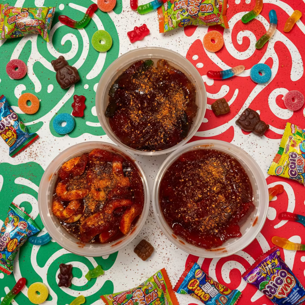 3 for $30 Chamoy Gummy Peach Rings 8oz, Chamoy Gummy Swedish Fish 8oz & Chamoy Gummy Warms 8oz