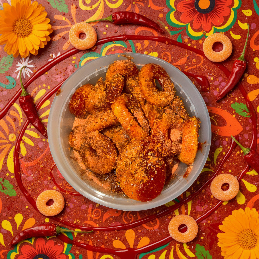 Chamoy Gummy Peach Rings Sweet & Spicy (8oz)